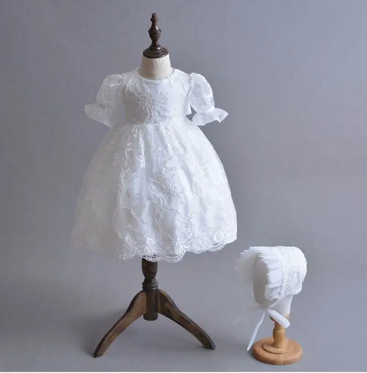 

Baby Girls Dress Lace Long Length Christening Gown First Birthday Lace Dress Children Clothing 0-2T E408