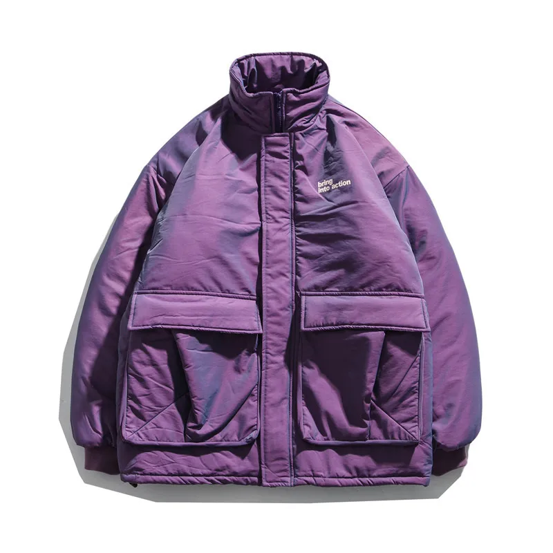 

Henry fashion letter printing trend bread clothing thickened cotton padded clothes lovers stand collar long sleeve loose coat