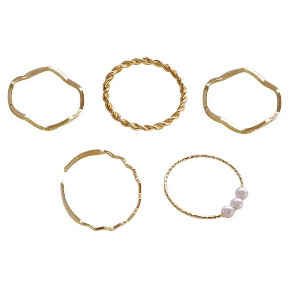 

5pcs/set Fashion Wave Geometric Finger Ring Vintage Party Jewelry Open Rings Stackable Thumb Finger Rings Set