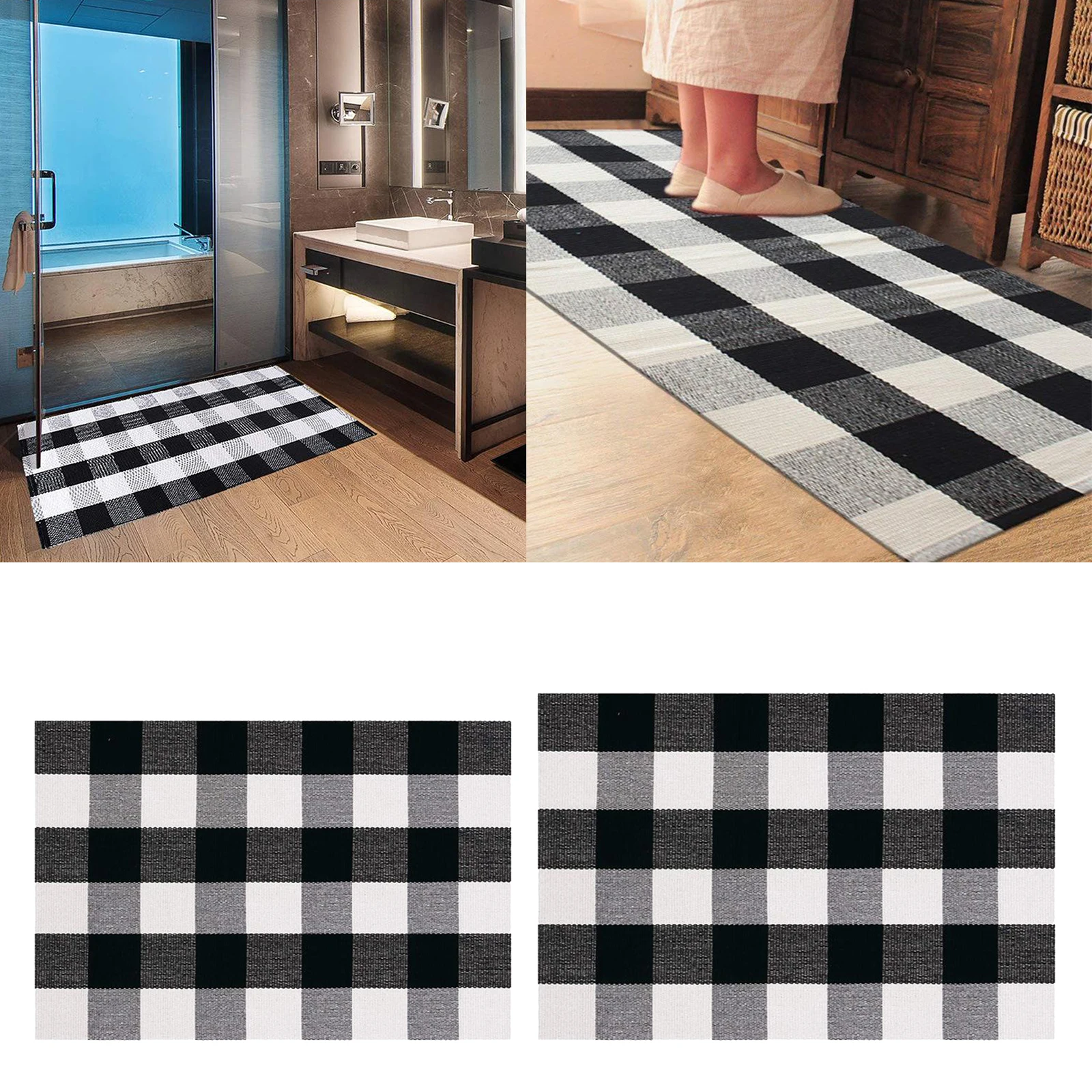 

Cotton Buffalo Plaid Black and White Rugs Buffalo Check Rug Checkered Outdoor Carpet Outdoor Plaid Doormat Kitchen/Bathroom