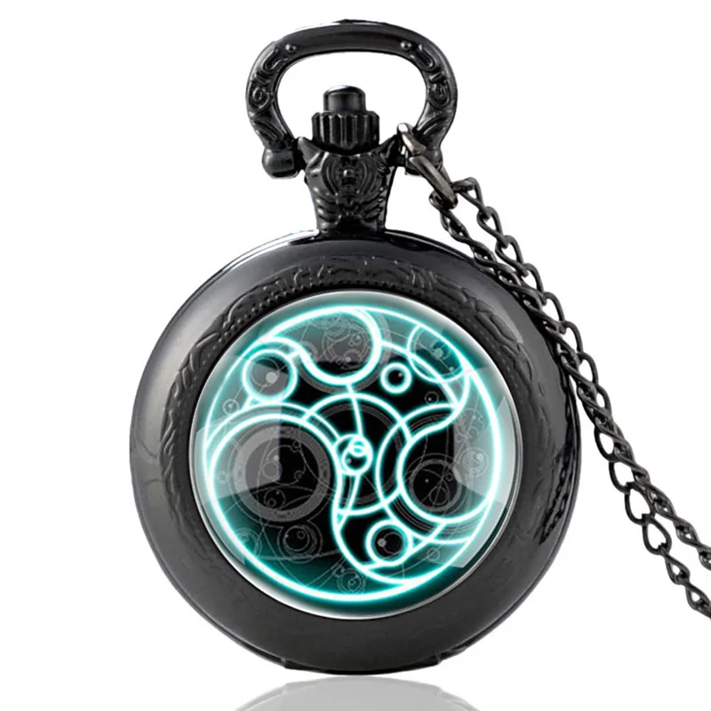 

Mysterious Black Doctor Symbol Glass Cabochon Quartz Pocket Watch Vintage Men Women Pendant Necklace Chain Clock