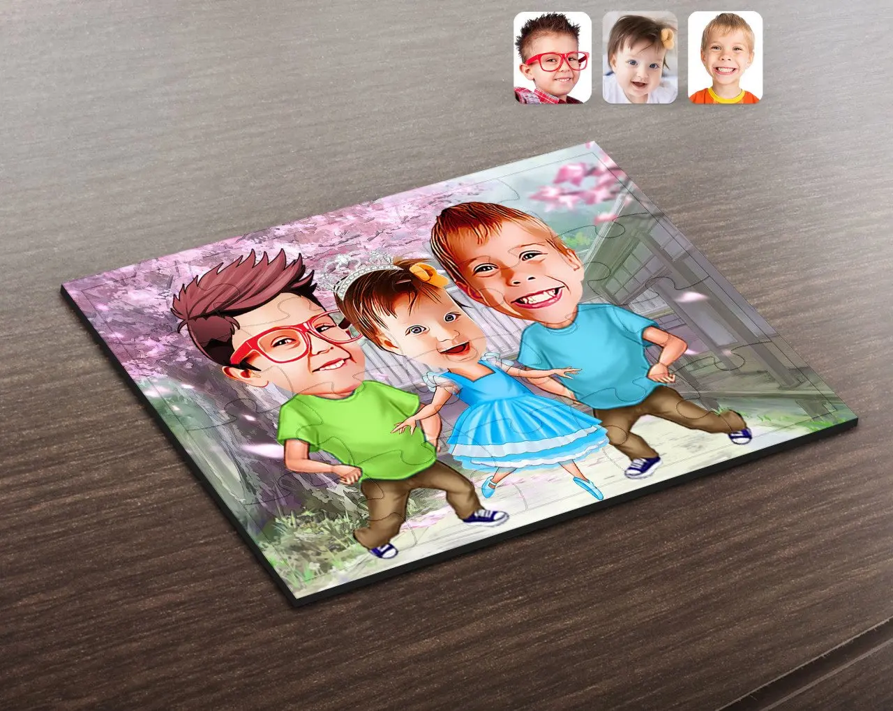 

Personalized 3 Sister Caricature Of Wooden Puzzle-2