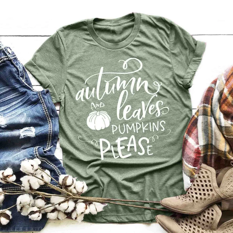 Новая модная женская осенняя футболка с рисунком листьев и тыкв лозунг Tumblr
