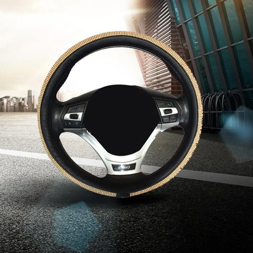 

Full Diamond Car Steering Wheel Cover Gum Ring Four Seasons Universal Rhinestone Car Handle Cover 1 Piece