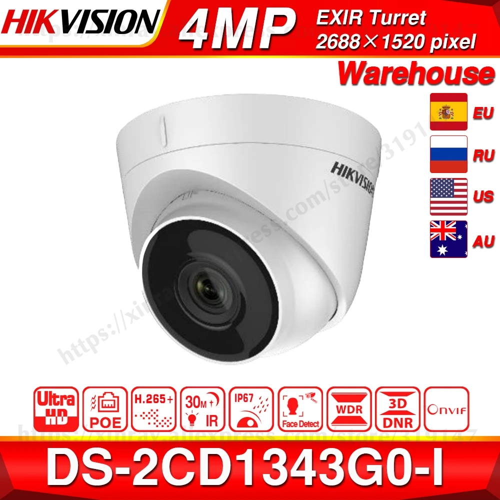Hikvision оригинальная DS-2CD1343G0-I POE камера видеонаблюдения 4MP ИК Сетевая купольная камера 30 м IR IP67 H.265+ 3D DNR