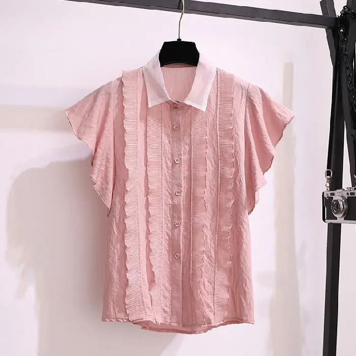 

Women 2021 Summer Casual Sleeveless Chiffon Blouse Tracksuit Shorts Set Female Chic Tops and High Waist Shorts 2 Piece Set R134