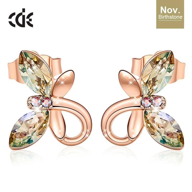 Nov CDE женские золотые ювелирные серьги, украшенные кристаллами Swarovski, милые серьги-бабочки из розового золота 18 К, модное ювелирное изделие - Цвет камня: Nov