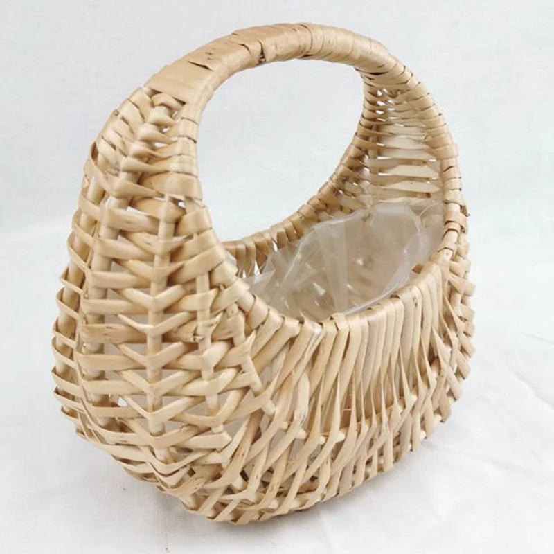 Mini Portable Flower Basket Half Moon Willow Arrangement Photo Props Flowers Hand-Woven | Дом и сад