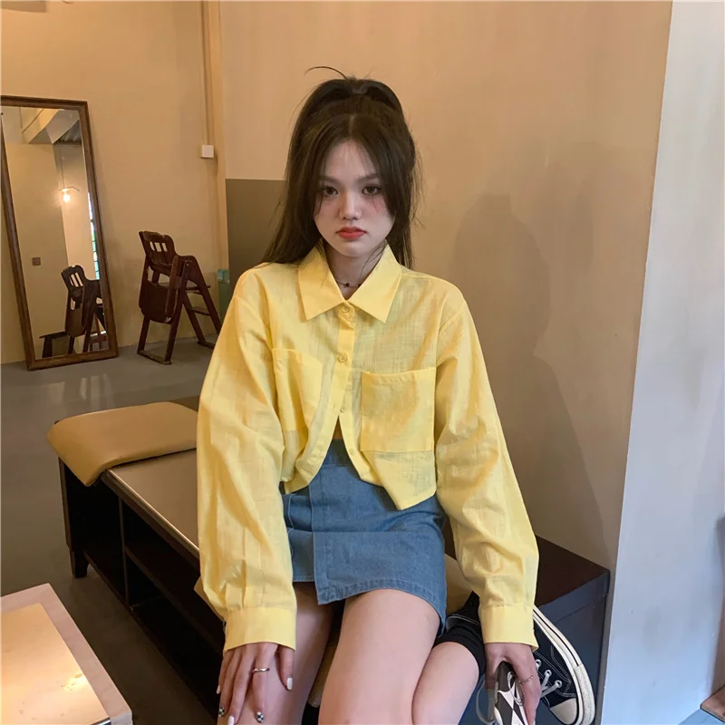 

Реальная фотография экономичная Повседневная Уличная Свободная рубашка короткая