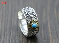 real 925 sterling silver indian inlaid blue turquoise male retro personality open handmade female ring