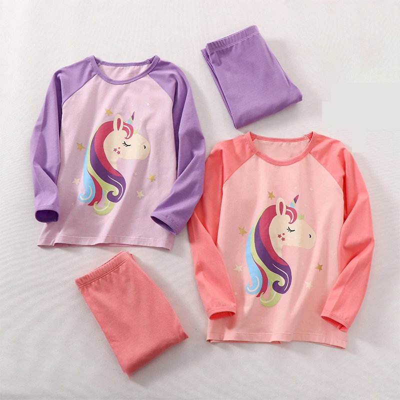 

Autumn Winter Girls Pyjamas Sets Baby Children CartoonUnicorn Print Cotton Sleepwear Top and Pants 2pcs Homewear Set