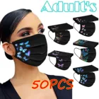 Лидер продаж, 50 шт., одноразовая маска для лица для взрослых с принтом бабочек, маска для лица для женщин и мужчин, промышленная 3-слойная черная маска для лица с ушными петлями, 2021