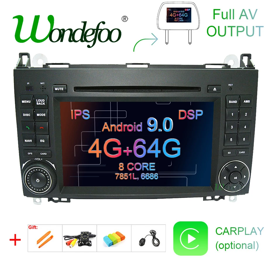 DSP ips Android 9,0 64G 2 din gps для Mercedes Benz Sprinter B200 W209 W169 W169 b-класс W245 B170 Vito W639 A180 A160 W906 PC