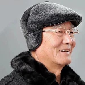 Imported Winter Driving men's Newsboy Hat With Earmuffs Beret Old Man Flat Top Hat Winter Warm Hat Old Man