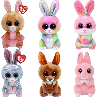 15cm ty big eyes beanie reversible sequins colorful series rabbit plush toys stuffed animals toy christmas birthday gifts