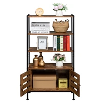 multifunctional bookshelf storage cabinet w 3 shelves 2 doors industrial bookcase in living room study bedroom rustic brown