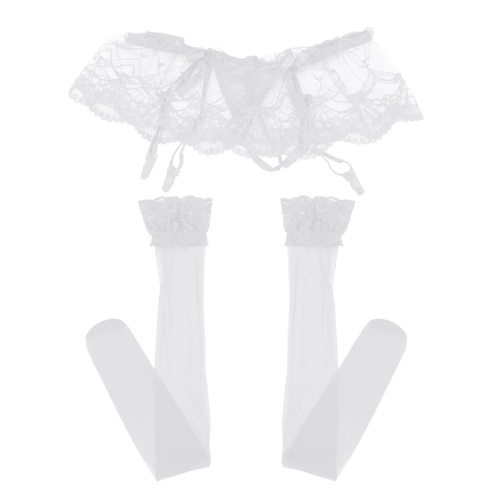 Комплект эротического нижнего белья кружевные чулки с подвязками и поясом