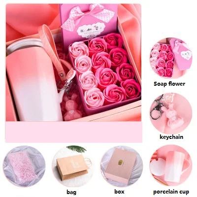 

gift set for men women in a box return gifts for wedding favors soap rose flower key chain porcelain cup doll gifts bag