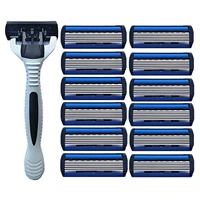 traditional manual beard shaver kit 1pcs shaver rack 12pcs 6 layer razor blade refills for men boys trimmer supplies