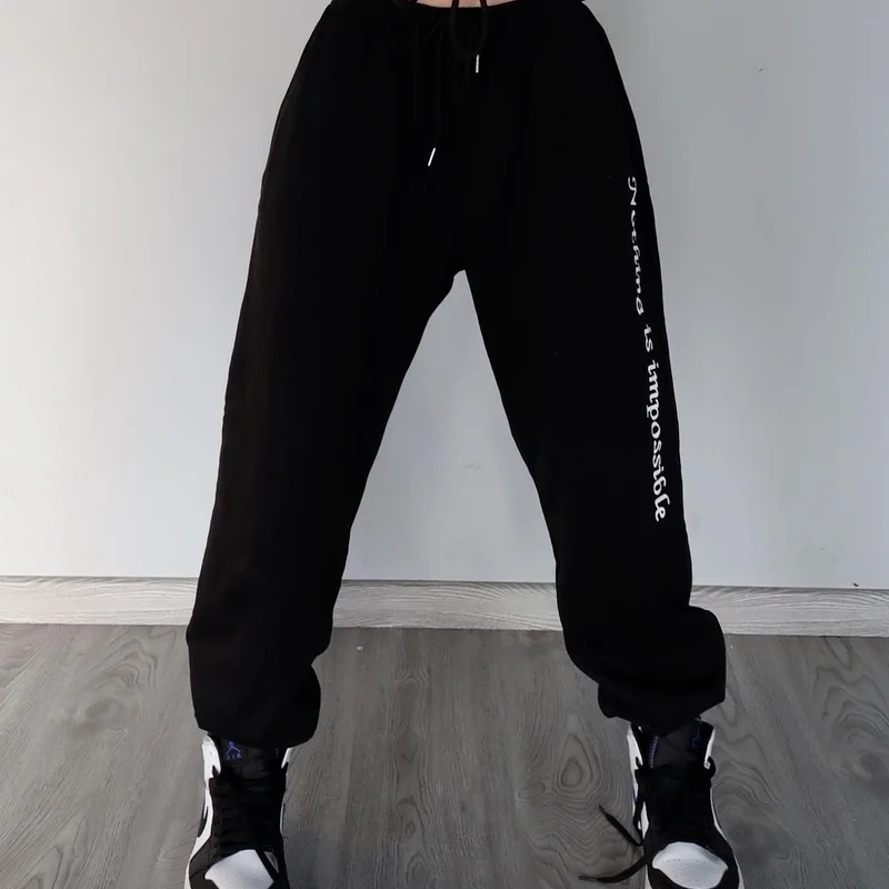 

QWEEK Hip Hop Black Sweatpants Women Baggy Harajuku Jogging Sports Pants Oversize High Waist Trousers Female Streetwear Fashion