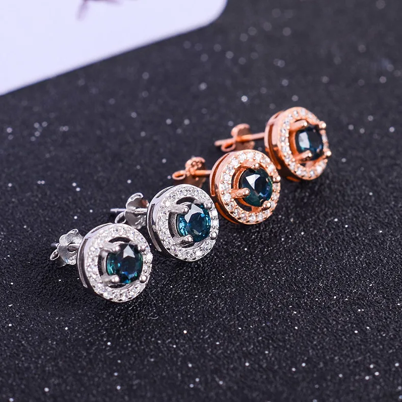 Женские серьги гвоздики с сапфиром серебро 925 пробы|Серьги-гвоздики| |