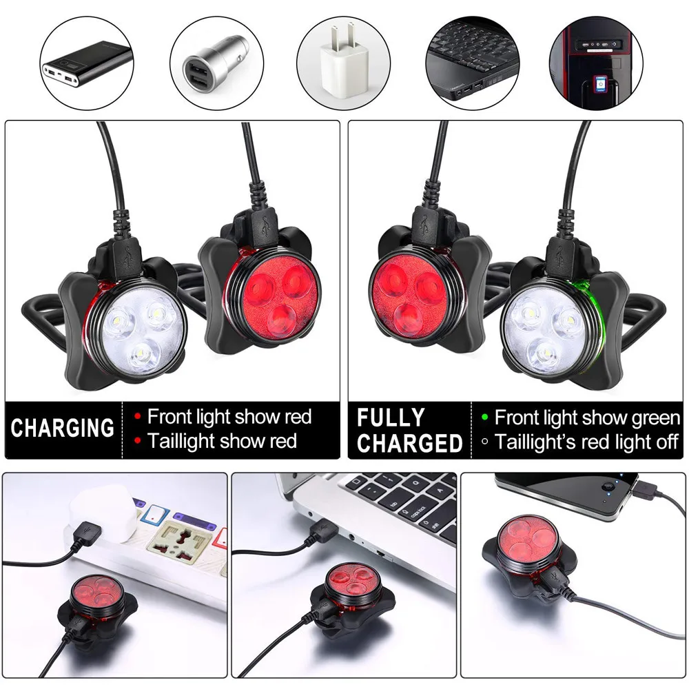 Cycling Bicycle Light 3 LED Head Front With USB Bike Rechargeable Tail Clip Lampka Rowerowa Lamp Farol Luz Bicicleta L821 | Спорт и