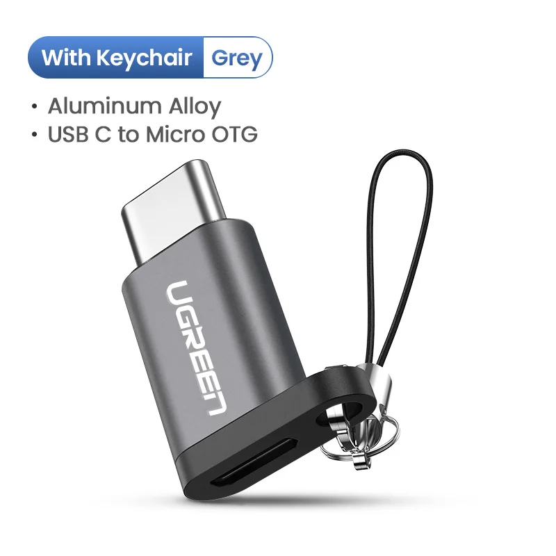 Grey With Keychain Ugreen USB адаптер USB C на Micro USB OTG Тип Кабеля C конвертер для Macbook samsung Galaxy S8 S9 huawei p20 pro p10 OTG адаптер - Цвет: Grey With Keychain