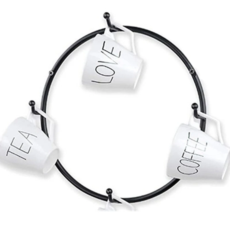 

2Pcs Round Mugs Holder,Wall Mounted Geometric Circular Cups Hanger with 4 Hooks,Coffee Mugs Drying Racks