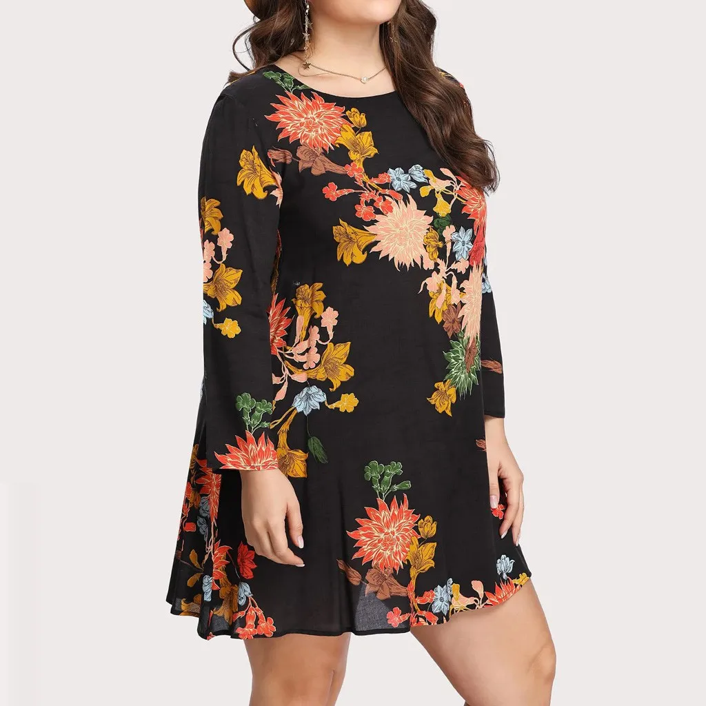 Женское свободное платье размера плюс с цветочным принтом для женщин богемное
