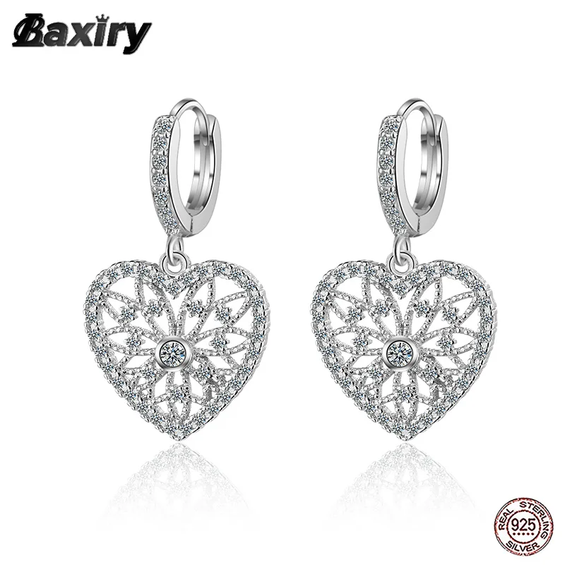 

New 925 Sterling Silver Gold Hoop Earrings For Women Original Designer Cute Heart Crystal Dangle Huggie Earring Fashion Jewelry