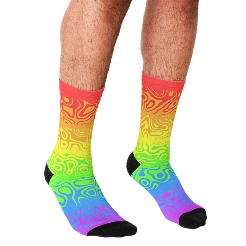 Забавные мужские носки 2021 счастливые в стиле хип хоп с принтом радужных полос