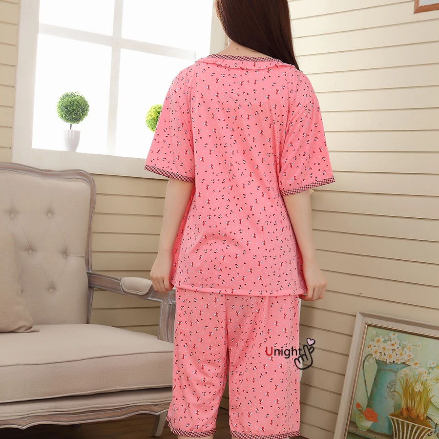 

Plus Size Summer 6XL Women's Pajamas Thin Short-sleeved Cotton Shorts Print Sleepwear Ladies Home Clothing Nightwear Pyjama