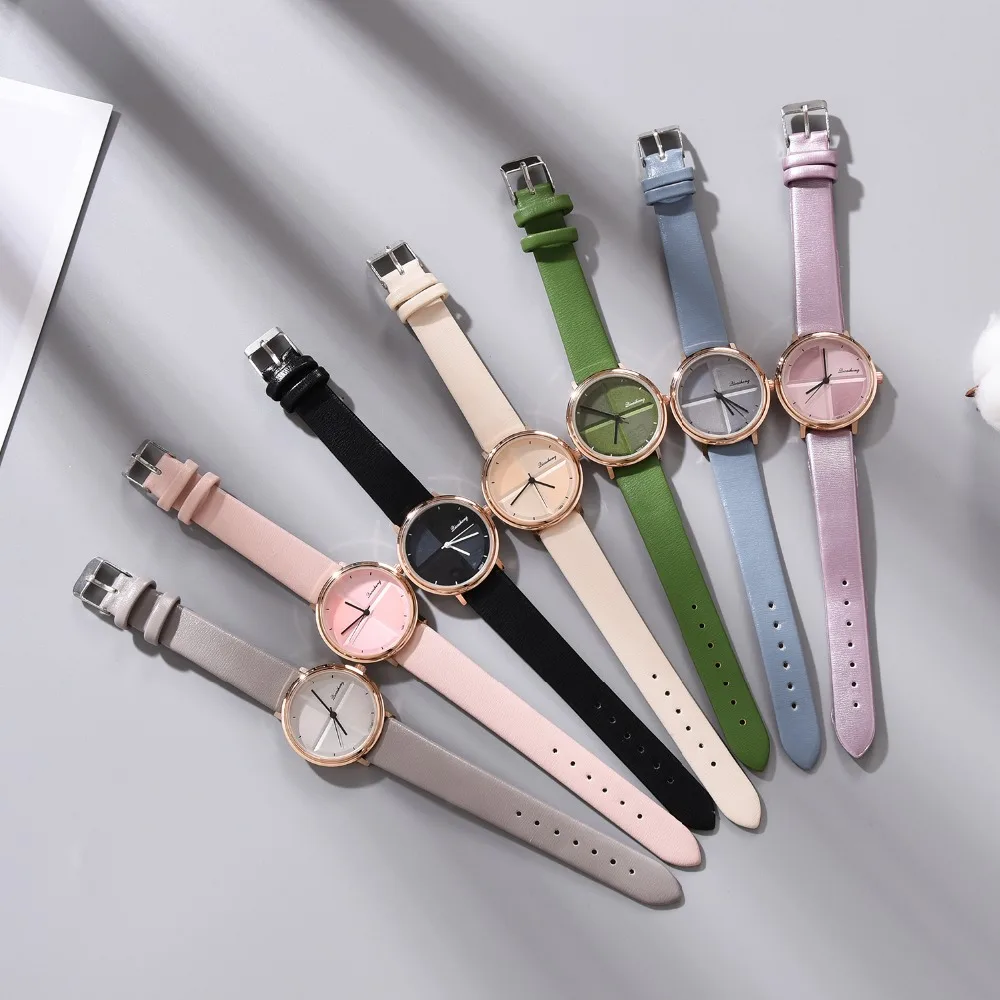 Женские кварцевые часы с кожаным ремешком элегантные браслетом для девушек и