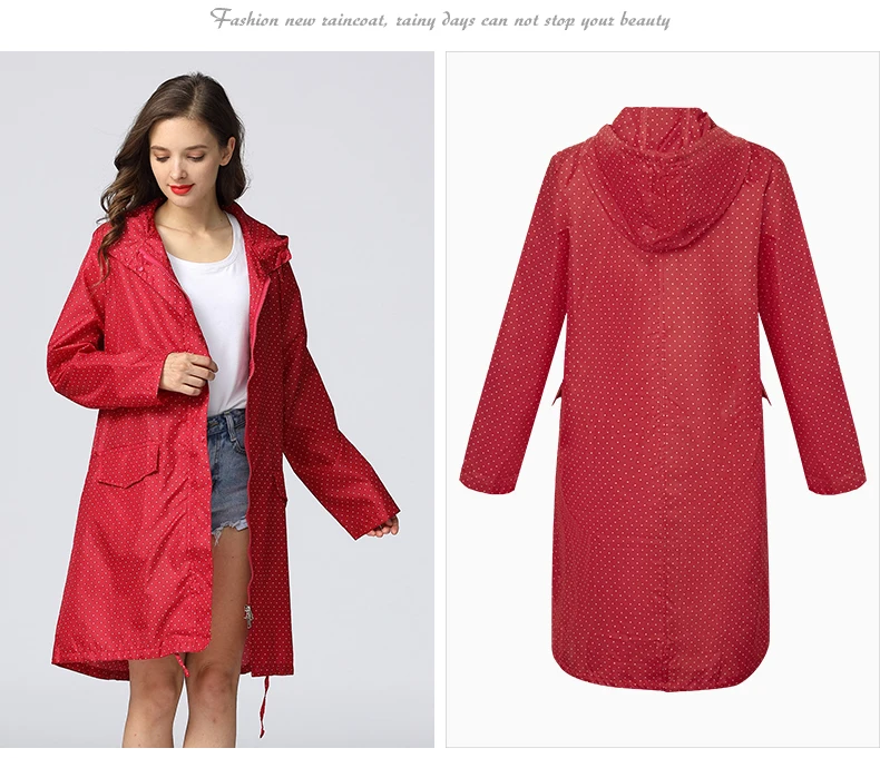 Модный дождевик женский водонепроницаемый ветрозащитный длинный с капюшоном