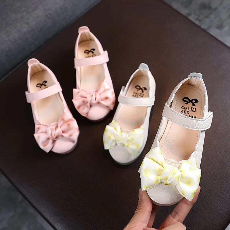 

2021 Spring And Autumn New Children's Small Leather Shoes Girl's Broken Flower Big Bow Princess Shoes Girl's Single Shoes