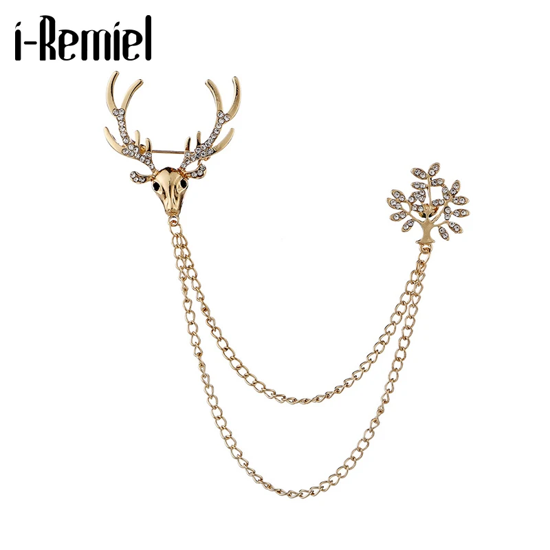 Tassel Small Deer Brooches with Chain Jewelry Luxury Lapel Pins Men's Women's Suits Shirt Collar Button Brooch Pin Accessories |