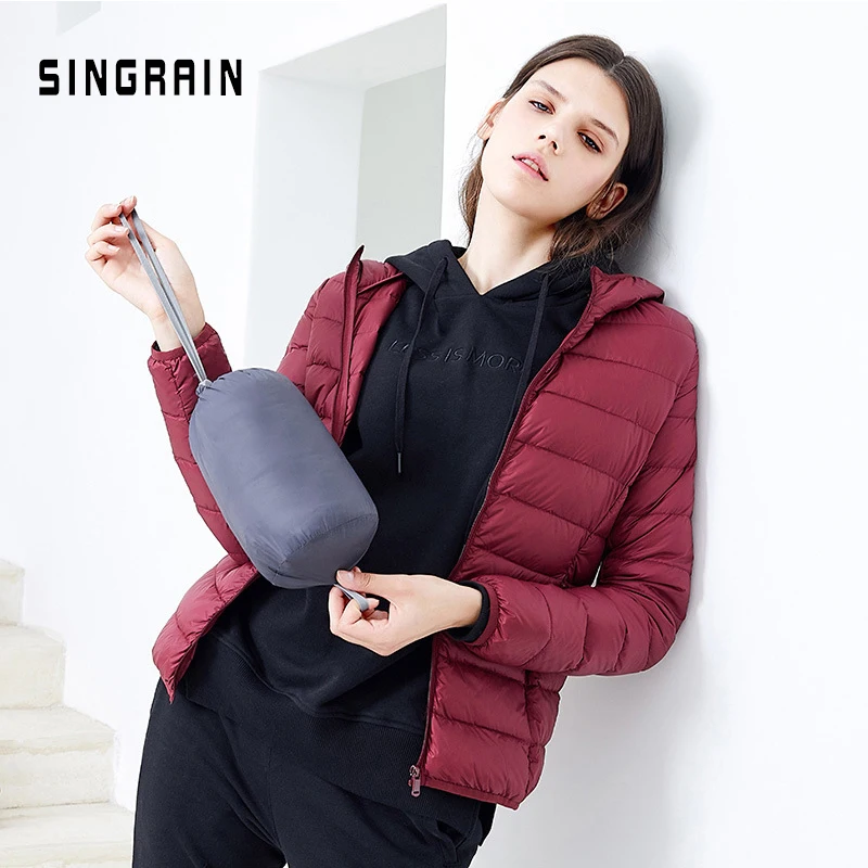Пуховик SINGRAIN женский с капюшоном ульсветильник теплый однотонный портативный