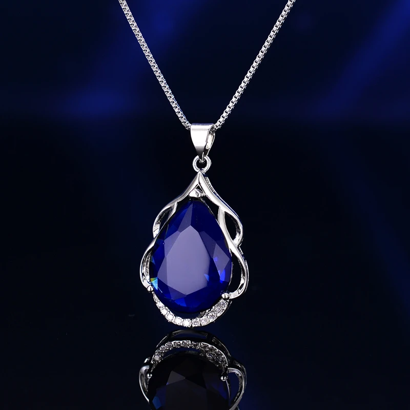 

925 sterling silver necklace female pendant with jewelry Middle East, Europe and the United States best selling style blue, red