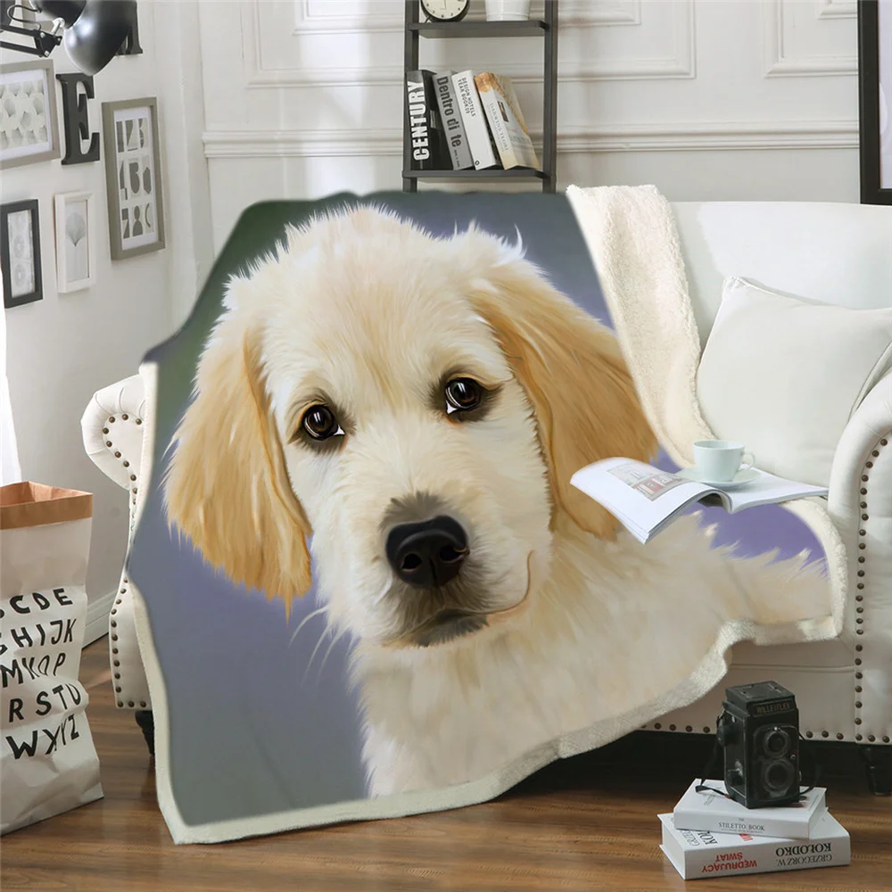 

Thicken Blanket Animal Golden Retriever Printed Throw Blankets for Beds Plush Teenager Home Decoration Beddings Adult Quilt