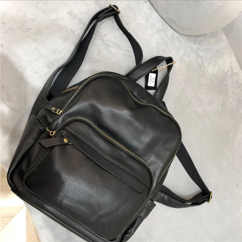 Classic Laptop Backpack Natural Cowhide Leather Large Women Knapsack Travel Bag Luxury High Quality Big Capacity School Bags