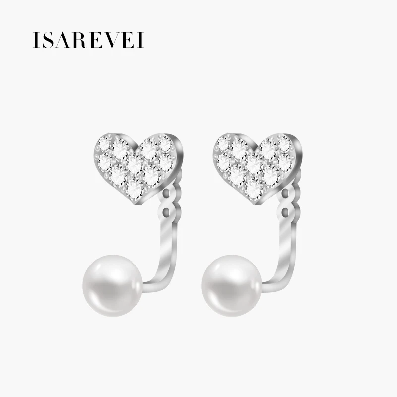 925 Sterling Silver Heart Pearl Drop Earrings Pixel Charm Zircon Jewelry Accessories For Women