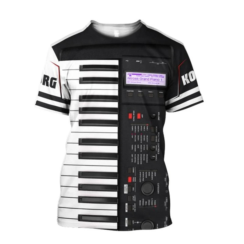 

2021 Printed Piano Music 3d T Shirts Tees Summer Funny Harajuku Short Sleeve Musical Instrument Streetwear