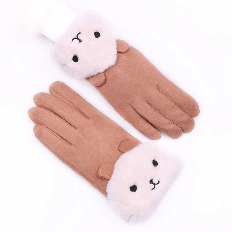 

2021 Fashion Cat Design Gloves For Women Winter Cute Furry Warm Full Finger Mittens Girls Outdoor Sport Female Screen Touch