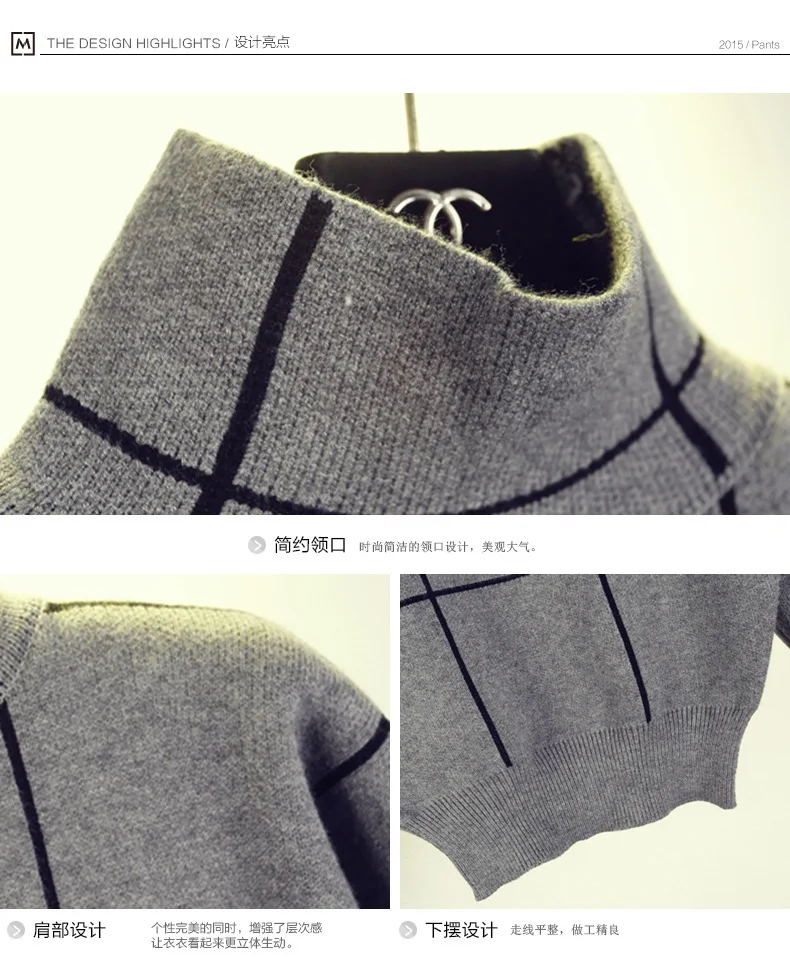 

Women Turtleneck Plaid Knitted Sweater 2020 Autumn Winter Female Casual Long Sleeve High Quality Thicken Pullover Jumper Tops