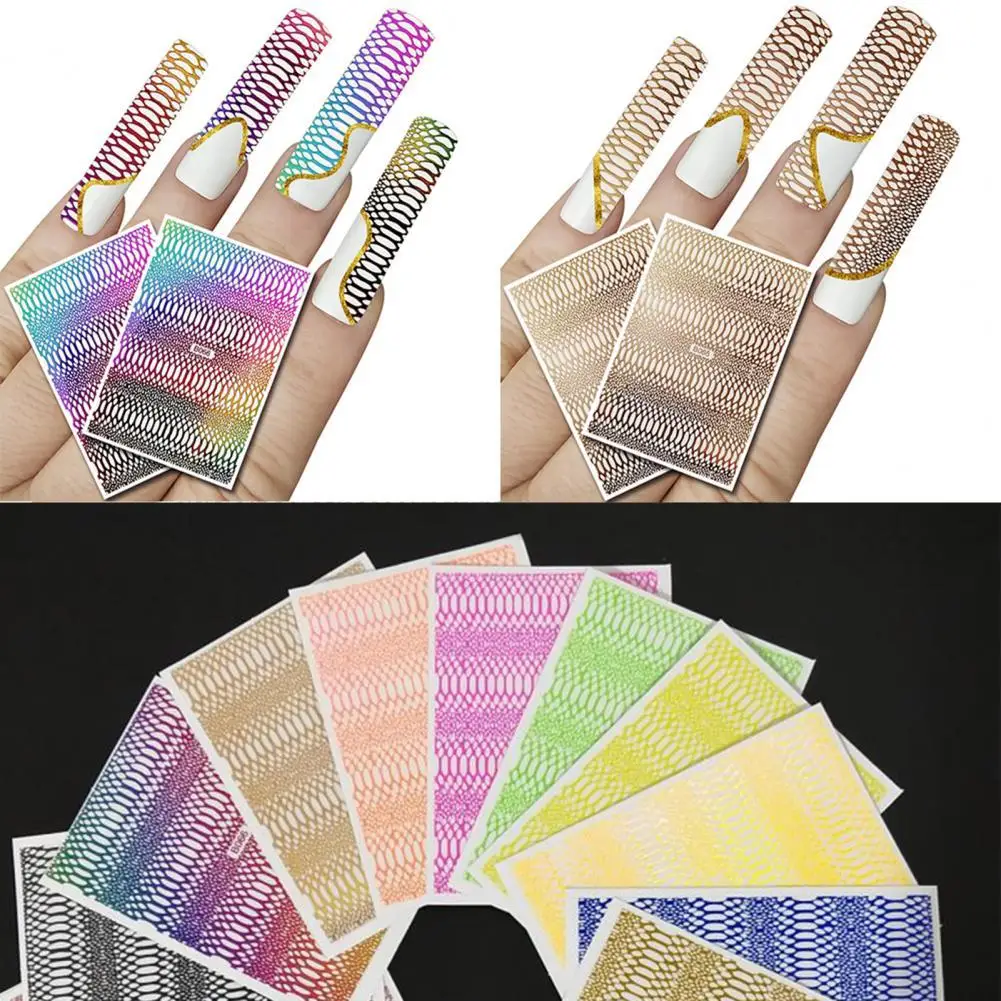

12Sheets Snake Skin Manicure Decal Delicate Lightweight Exquisite Manicure Large Grid Pattern Nail Sticker for Photography