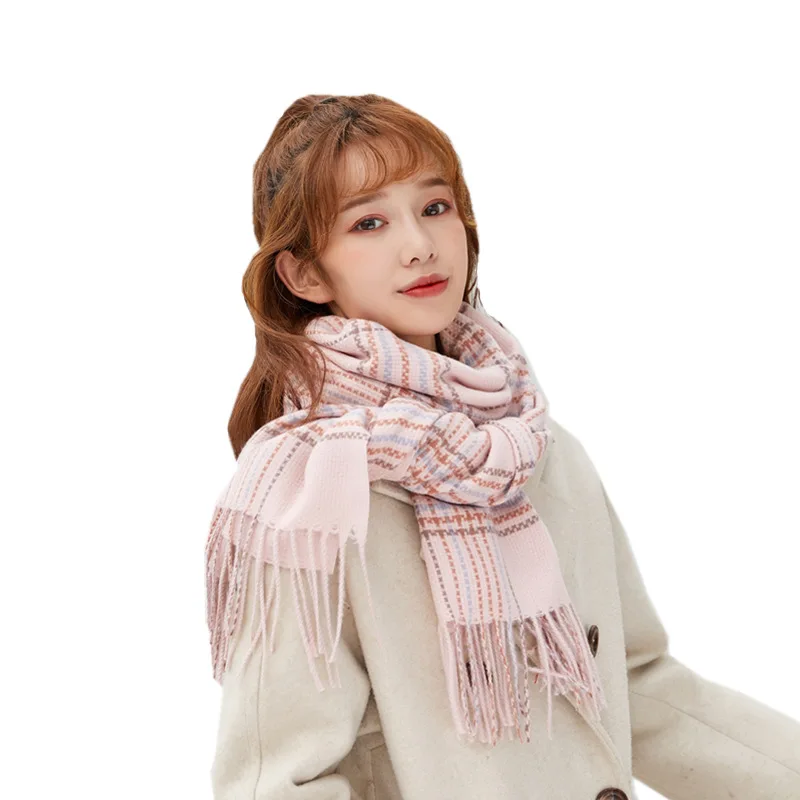 

Thin Striped Plaid Cashmere Scarf Women'S 2020 Autumn Winter New Student Bib Korean Style Wild Tassel Fashion Shawl Bufanda