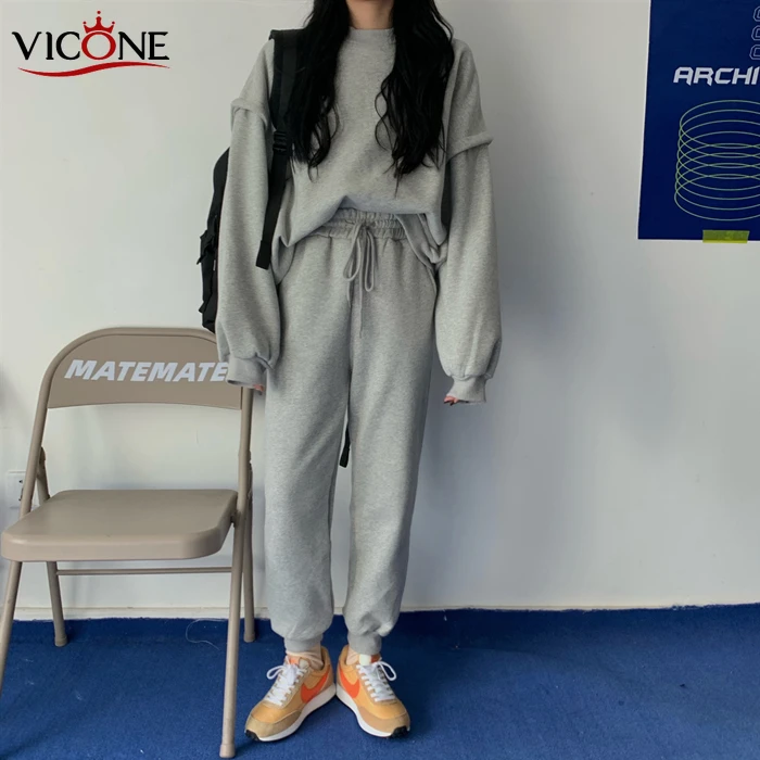 VICONE 2 шт. женский спортивный костюм для отдыха длинный рукав плюшевый топ брюки с