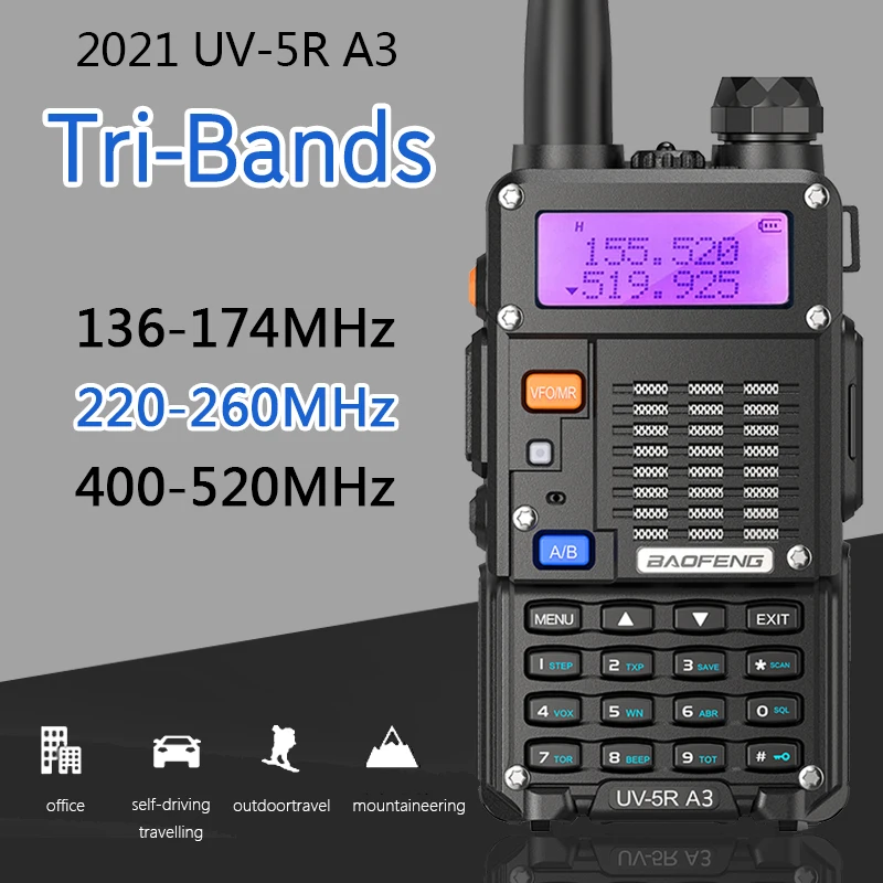 Портативная трехдиапазонная Двусторонняя рация BaoFeng UV 5R A3 5 Вт 220 260 МГц