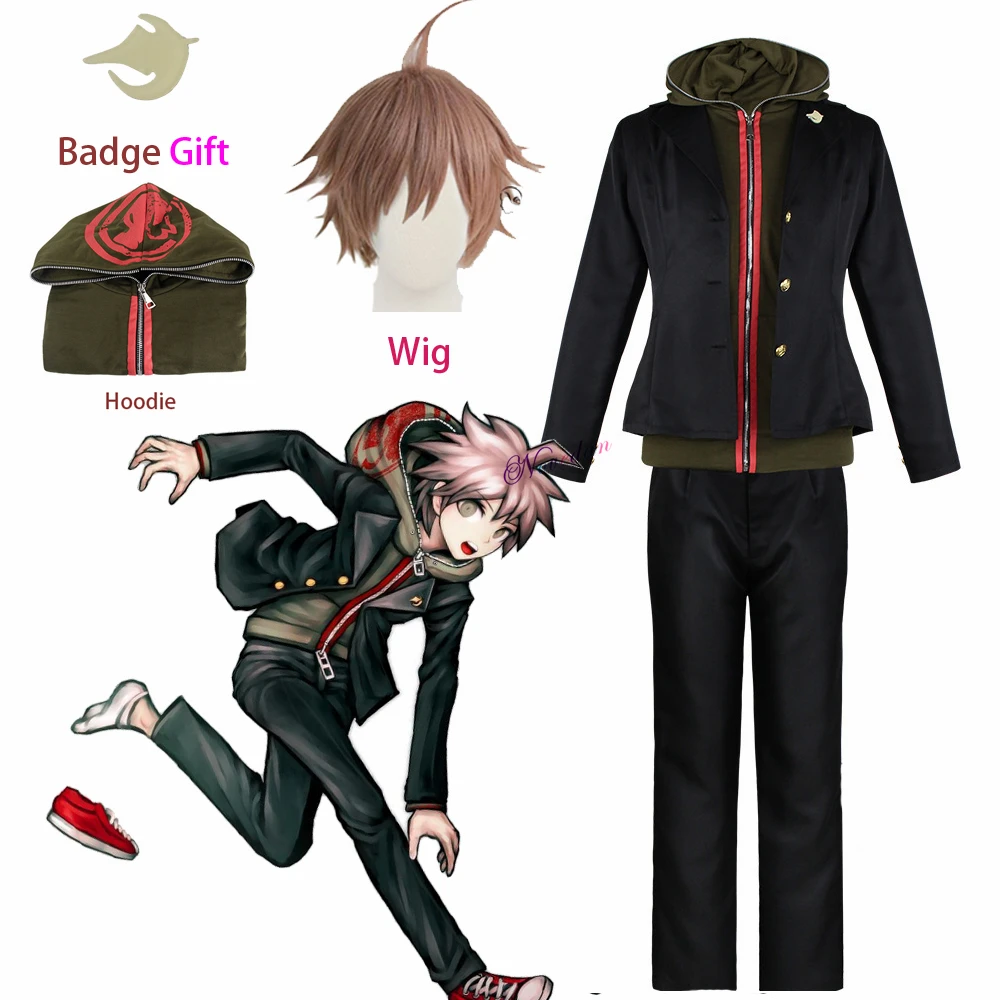 

Anime Danganronpa Dangan Ronpa Makoto Naegi Jacket Hoodie Cosplay Costume Halloween Carnival Party Uniform Naegi Makoto Wig