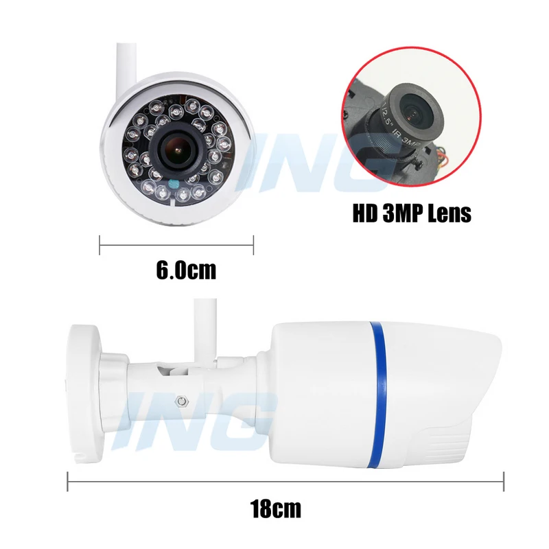 H.265 wifi 3MP/1080 P Водонепроницаемая цилиндрическая ip камера 24LED ночного видения